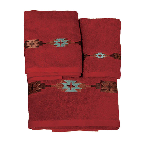 Hiend Accents Embroidered Socorro Towel Set - Luxurious Cotton Towels With Southwestern Charm For Your Bathroom Red 95% Cotton,5%Polyester Tw3510-os-rd
