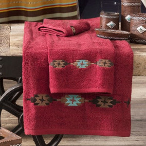 Hiend Accents Embroidered Socorro Towel Set - Luxurious Cotton Towels With Southwestern Charm For Your Bathroom Red 95% Cotton,5%Polyester Tw3510-os-rd