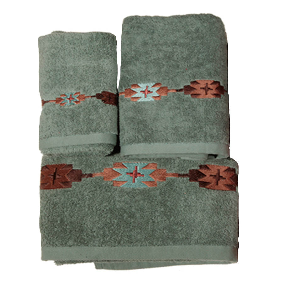 Hiend Accents Embroidered Socorro Towel Set - Luxurious Cotton Towels With Southwestern Charm For Your Bathroom Turquoise 95% Cotton,5%Polyester Tw3510-os-tq