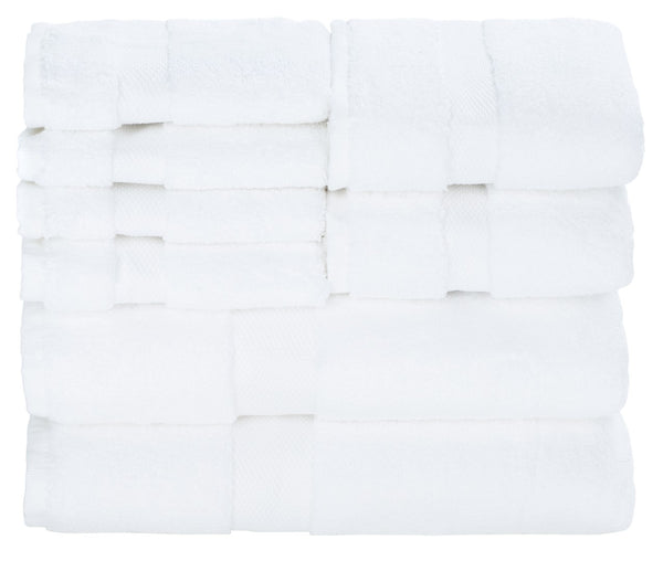 Safavieh Super Plush 8-Piece Towel Bundle - Luxurious 640 GSM Cotton for Ultimate Softness & Absorbency White TWL1850A
