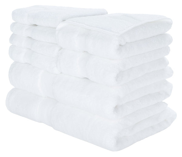 Safavieh Super Plush 8-Piece Towel Bundle - Luxurious 640 GSM Cotton for Ultimate Softness & Absorbency White TWL1850A
