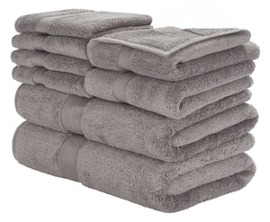 Safavieh Super Plush 8-Piece Towel Bundle - Luxurious 640 GSM Cotton for Ultimate Softness & Absorbency Grey TWL1850C