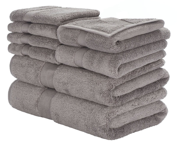 Safavieh Super Plush 8-Piece Towel Bundle - Luxurious 640 GSM Cotton for Ultimate Softness & Absorbency Grey TWL1850C