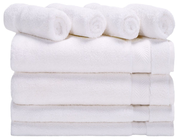 Safavieh Signature, 8 Piece Cotton Towel Set 650 GSM Chevron Dobby Border Hotel Bath Bundle White TWL1860A