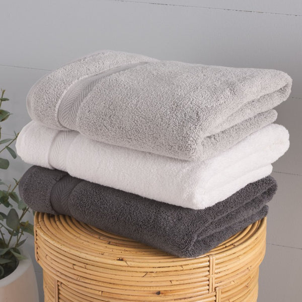 Safavieh Signature, 8 Piece Cotton Towel Set 650 GSM Chevron Dobby Border Hotel Bath Bundle Gray TWL1860B