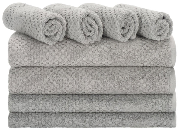 Safavieh Chelsea, 8 Piece Cotton Towel Set with Popcorn Weave Texture for a Plush Spa Bath Gray TWL1870B