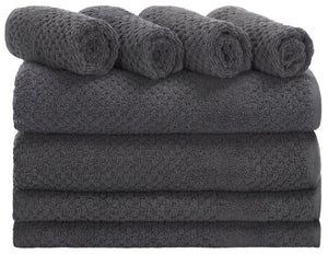 Safavieh Chelsea, 8 Piece Cotton Towel Set with Popcorn Weave Texture for a Plush Spa Bath Dark Gray TWL1870C