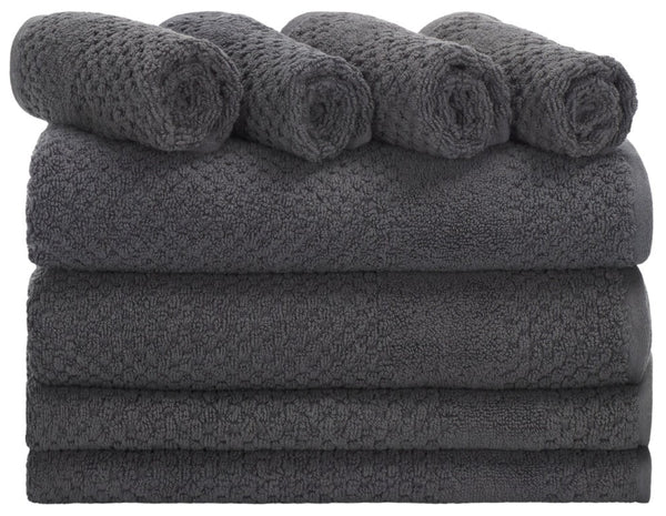 Safavieh Chelsea, 8 Piece Cotton Towel Set with Popcorn Weave Texture for a Plush Spa Bath Dark Gray TWL1870C
