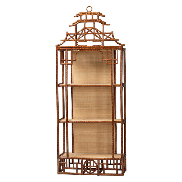 Baxton Studio Bali & Pari Tamiko Handcrafted Rattan Pagoda Etagere Three Tier Open Display Shelf Temple-Tortoise-Rattan-Shelf