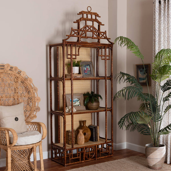 Bali & Pari Tamiko Handcrafted Rattan Pagoda Etagere Three Tier Open Display Shelf