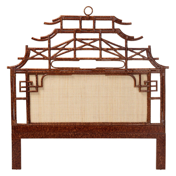 Bali & Pari Tamiko Natural Rattan Freestanding Headboard Pagoda Handwoven Queen