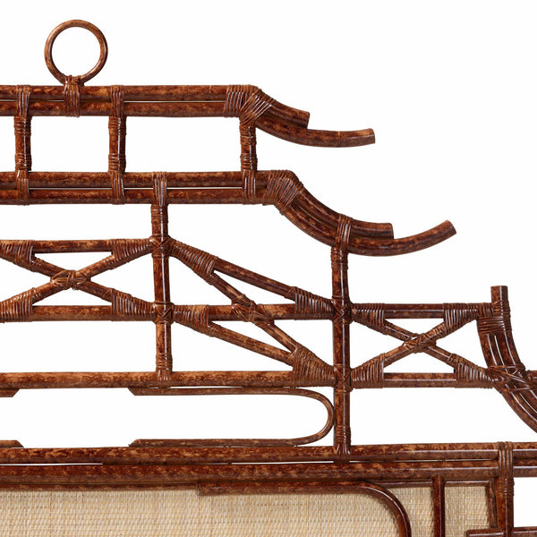 Bali & Pari Tamiko Natural Rattan Freestanding Headboard Pagoda Handwoven Queen