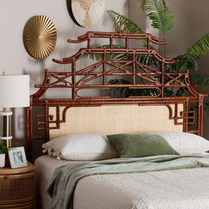Bali & Pari Tamiko Natural Rattan Freestanding Headboard Pagoda Handwoven Queen