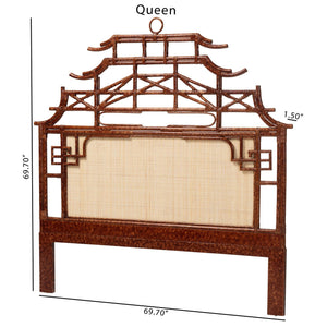 Bali & Pari Tamiko Natural Rattan Freestanding Headboard Pagoda Handwoven Queen