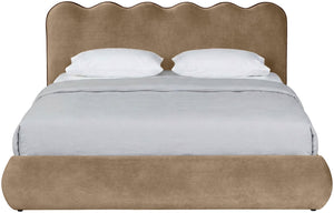 Meridian Furniture Tempo Sculptural Full Bed Plush Velvet Upholstery Curved Headboard Contrast Piping Detail Beige TempoBeige-F