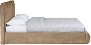 Meridian Furniture Tempo Sculptural Full Bed Plush Velvet Upholstery Curved Headboard Contrast Piping Detail Beige TempoBeige-F