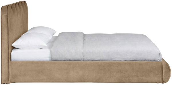 Meridian Furniture Tempo Queen Velvet Upholstered Bed Sculptural Headboard with Contrast Piping Glam Bedroom Beige TempoBeige-Q