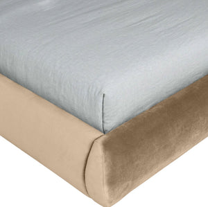 Meridian Furniture Tempo Queen Velvet Upholstered Bed Sculptural Headboard with Contrast Piping Glam Bedroom Beige TempoBeige-Q