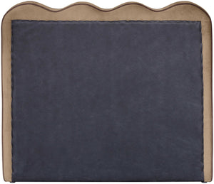 Meridian Furniture Tempo Velvet Twin Upholstered Bed with Sculptural Curved Headboard and Contrast Piping Detail Beige TempoBeige-T