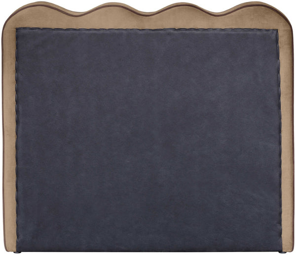 Meridian Furniture Tempo Velvet Twin Upholstered Bed with Sculptural Curved Headboard and Contrast Piping Detail Beige TempoBeige-T