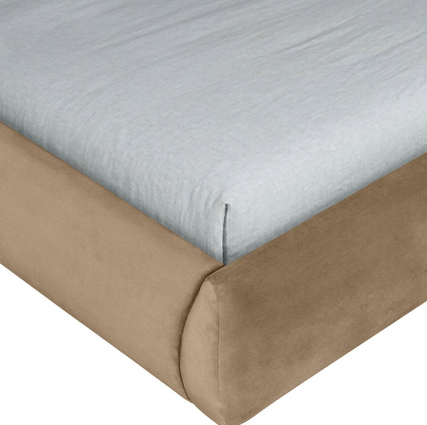 Meridian Furniture Tempo Velvet Twin Upholstered Bed with Sculptural Curved Headboard and Contrast Piping Detail Beige TempoBeige-T