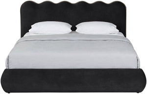 Meridian Furniture Tempo Sculptural Full Bed Plush Velvet Upholstery Curved Headboard Contrast Piping Detail Black TempoBlack-F