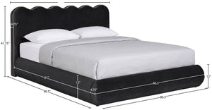Meridian Furniture Tempo Sculptural Curved King Bed in Plush Velvet with Contrast Piping and Tall Headboard Black TempoBlack-K