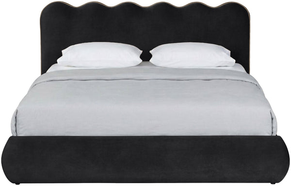 Meridian Furniture Tempo Sculptural Curved King Bed in Plush Velvet with Contrast Piping and Tall Headboard Black TempoBlack-K