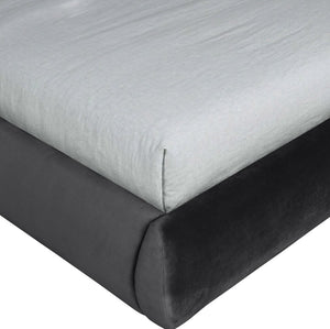 Meridian Furniture Tempo Sculptural Curved King Bed in Plush Velvet with Contrast Piping and Tall Headboard Black TempoBlack-K