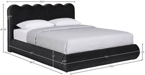 Meridian Furniture Tempo Queen Velvet Upholstered Bed Sculptural Headboard with Contrast Piping Glam Bedroom Black TempoBlack-Q