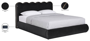 Meridian Furniture Tempo Queen Velvet Upholstered Bed Sculptural Headboard with Contrast Piping Glam Bedroom Black TempoBlack-Q