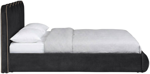 Meridian Furniture Tempo Queen Velvet Upholstered Bed Sculptural Headboard with Contrast Piping Glam Bedroom Black TempoBlack-Q