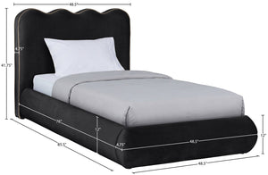 Meridian Furniture Tempo Velvet Twin Upholstered Bed with Sculptural Curved Headboard and Contrast Piping Detail Black TempoBlack-T