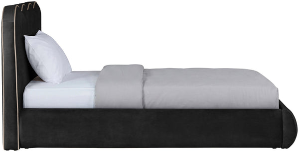 Meridian Furniture Tempo Velvet Twin Upholstered Bed with Sculptural Curved Headboard and Contrast Piping Detail Black TempoBlack-T