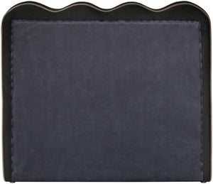 Meridian Furniture Tempo Velvet Twin Upholstered Bed with Sculptural Curved Headboard and Contrast Piping Detail Black TempoBlack-T