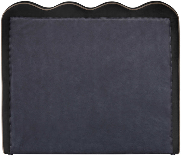 Meridian Furniture Tempo Velvet Twin Upholstered Bed with Sculptural Curved Headboard and Contrast Piping Detail Black TempoBlack-T