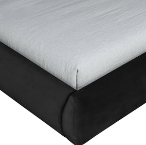 Meridian Furniture Tempo Velvet Twin Upholstered Bed with Sculptural Curved Headboard and Contrast Piping Detail Black TempoBlack-T