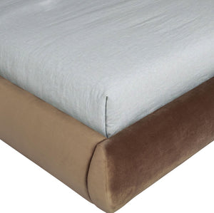 Meridian Furniture Tempo Sculptural Curved King Bed in Plush Velvet with Contrast Piping and Tall Headboard Brown TempoBrown-K