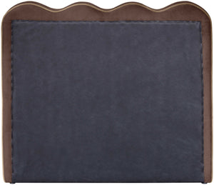 Meridian Furniture Tempo Velvet Twin Upholstered Bed with Sculptural Curved Headboard and Contrast Piping Detail Brown TempoBrown-T