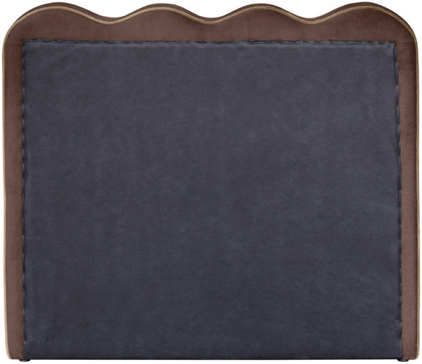 Meridian Furniture Tempo Velvet Twin Upholstered Bed with Sculptural Curved Headboard and Contrast Piping Detail Brown TempoBrown-T