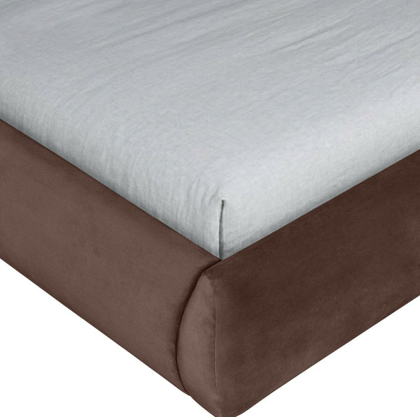 Meridian Furniture Tempo Velvet Twin Upholstered Bed with Sculptural Curved Headboard and Contrast Piping Detail Brown TempoBrown-T