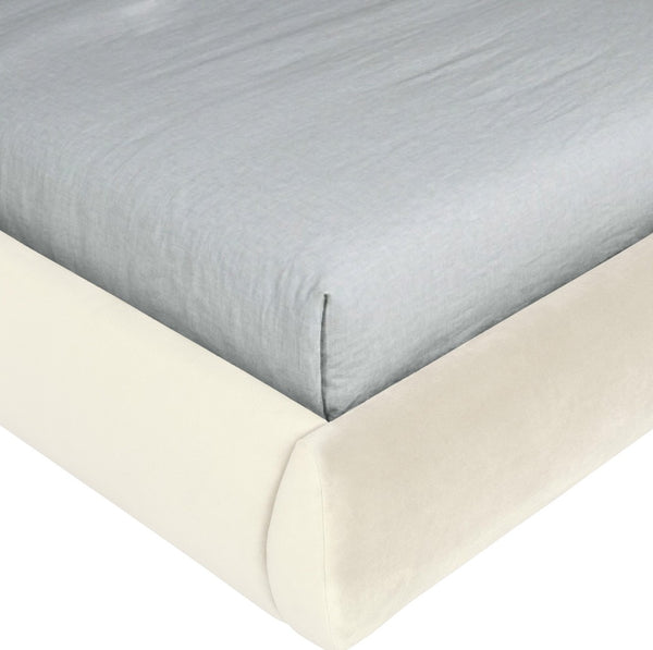 Meridian Furniture Tempo Sculptural Full Bed Plush Velvet Upholstery Curved Headboard Contrast Piping Detail Cream TempoCream-F