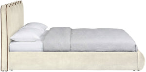 Meridian Furniture Tempo Sculptural Curved King Bed in Plush Velvet with Contrast Piping and Tall Headboard Cream TempoCream-K