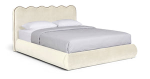 Meridian Furniture Tempo Queen Velvet Upholstered Bed Sculptural Headboard with Contrast Piping Glam Bedroom Cream TempoCream-Q