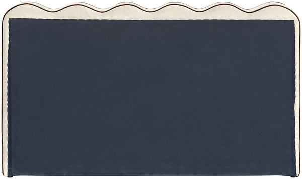 Meridian Furniture Tempo Queen Velvet Upholstered Bed Sculptural Headboard with Contrast Piping Glam Bedroom Cream TempoCream-Q