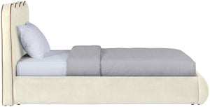 Meridian Furniture Tempo Velvet Twin Upholstered Bed with Sculptural Curved Headboard and Contrast Piping Detail Cream TempoCream-T