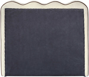 Meridian Furniture Tempo Velvet Twin Upholstered Bed with Sculptural Curved Headboard and Contrast Piping Detail Cream TempoCream-T