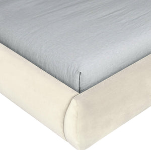 Meridian Furniture Tempo Velvet Twin Upholstered Bed with Sculptural Curved Headboard and Contrast Piping Detail Cream TempoCream-T