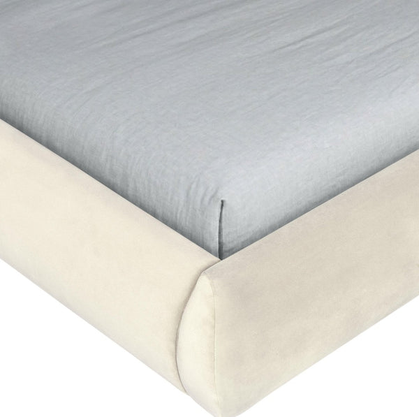 Meridian Furniture Tempo Velvet Twin Upholstered Bed with Sculptural Curved Headboard and Contrast Piping Detail Cream TempoCream-T