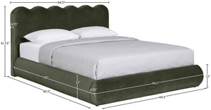 Meridian Furniture Tempo Sculptural Full Bed Plush Velvet Upholstery Curved Headboard Contrast Piping Detail Green TempoGreen-F